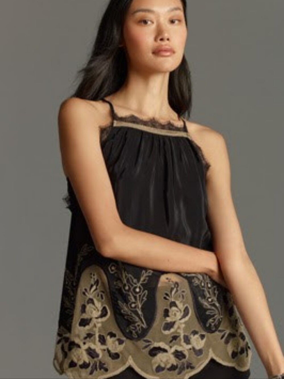 By Anthropologie Embellished Silky Halter Top - Size Medium. Excellent Condition